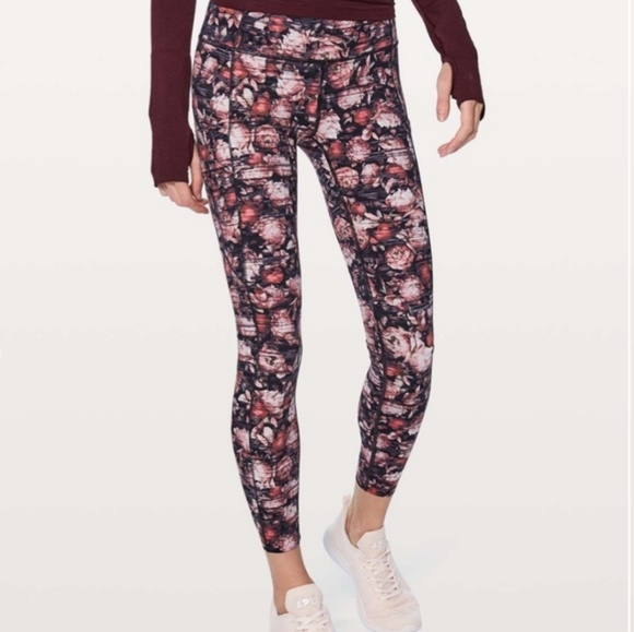 Lululemon leggings womens size 4 Fast & Free 7/8 Nulux 28 " floral high rise - Picture 2 of 6